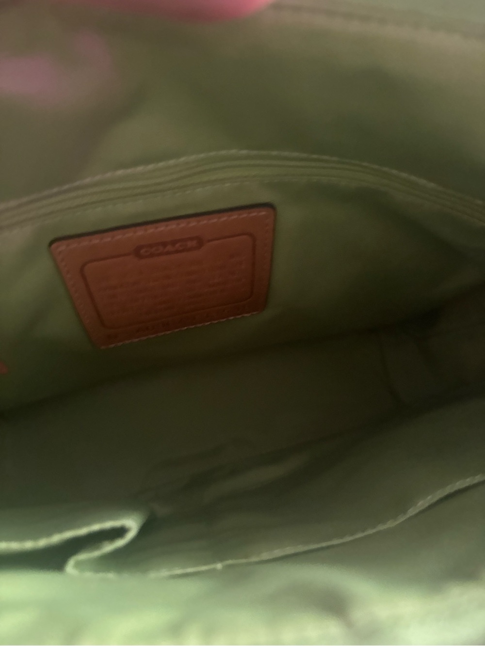 Coach Beige Signature Canvas Tote with Lime Green Trim - Picture 5 of 6